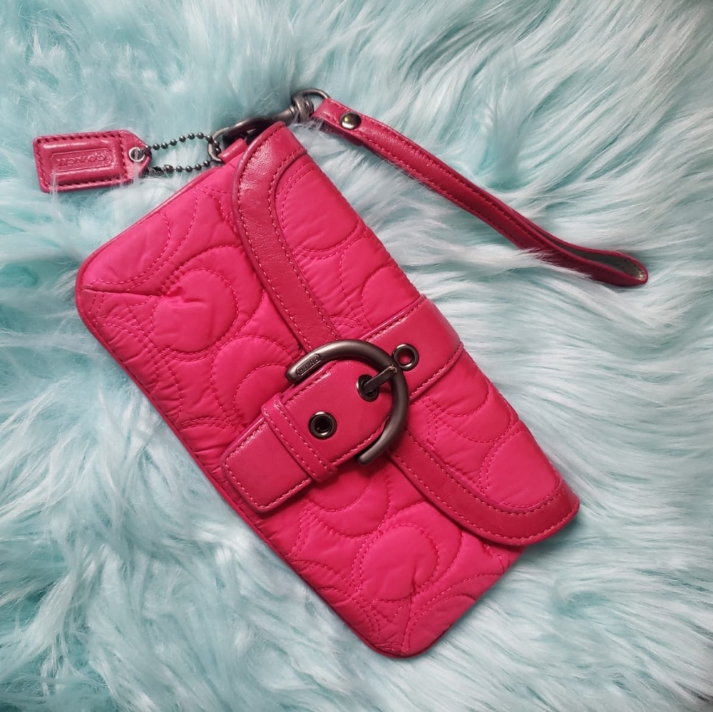 Coach Hot Pink, Quilted, Wristlet